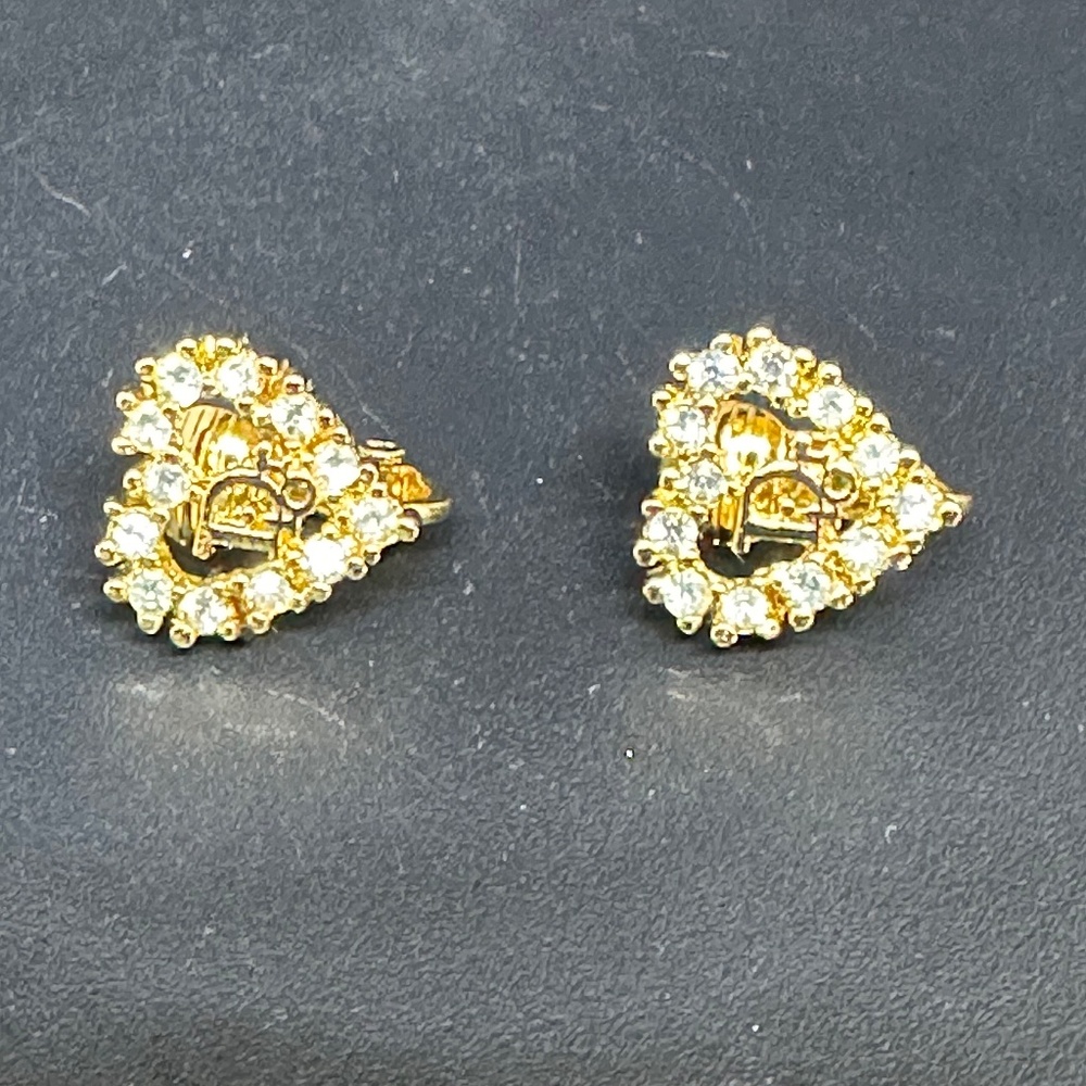 Christian Dior Gold Plated Heart "Dior" Earrings
